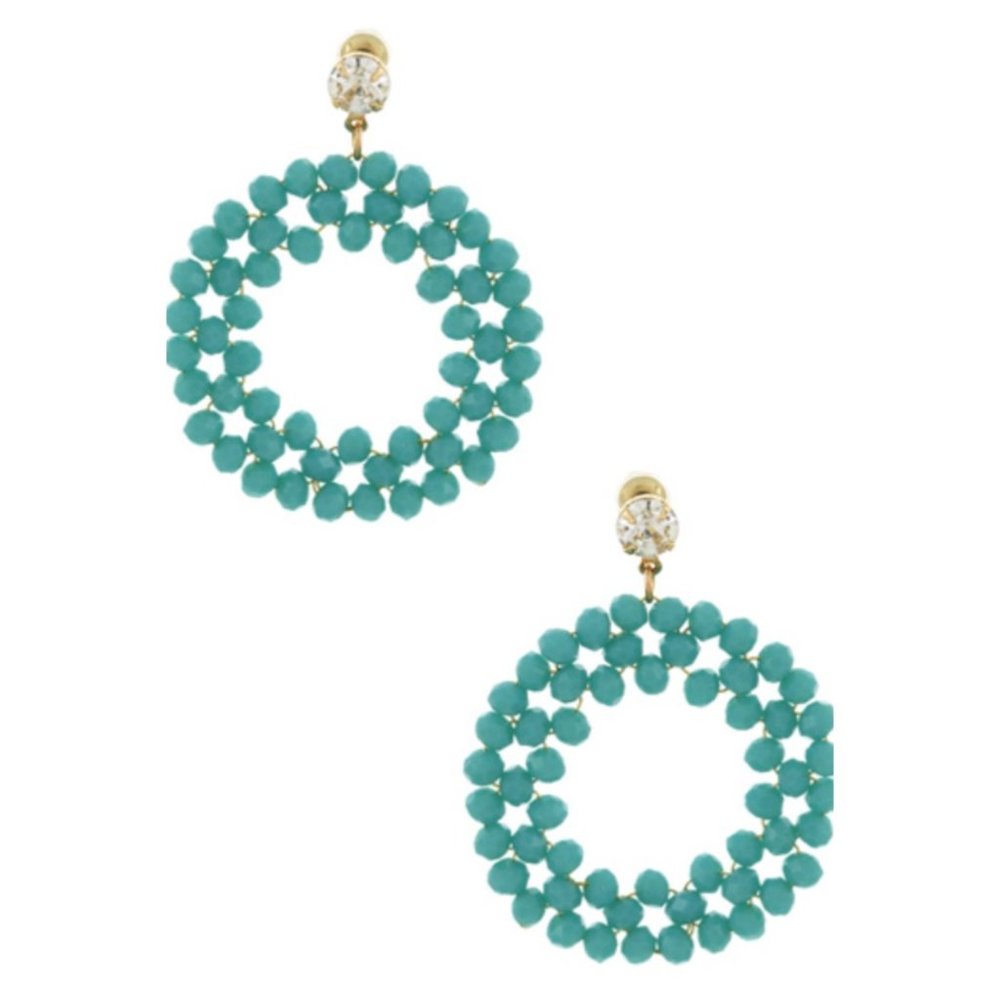 Bluebell Beaded Hoop Earrings Turquoise Blue NWT